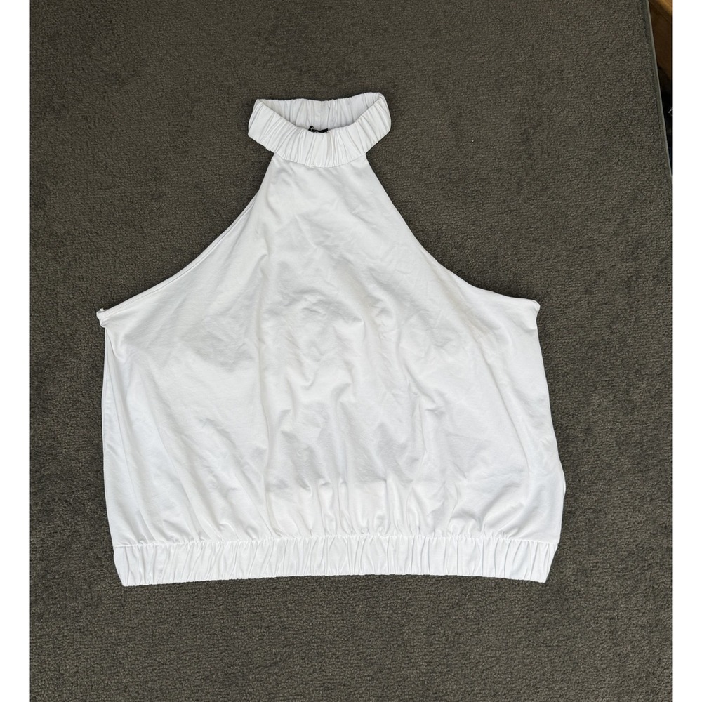 Express Womens White Halter High Mock Neck Elastic Bubble Hem Top XL